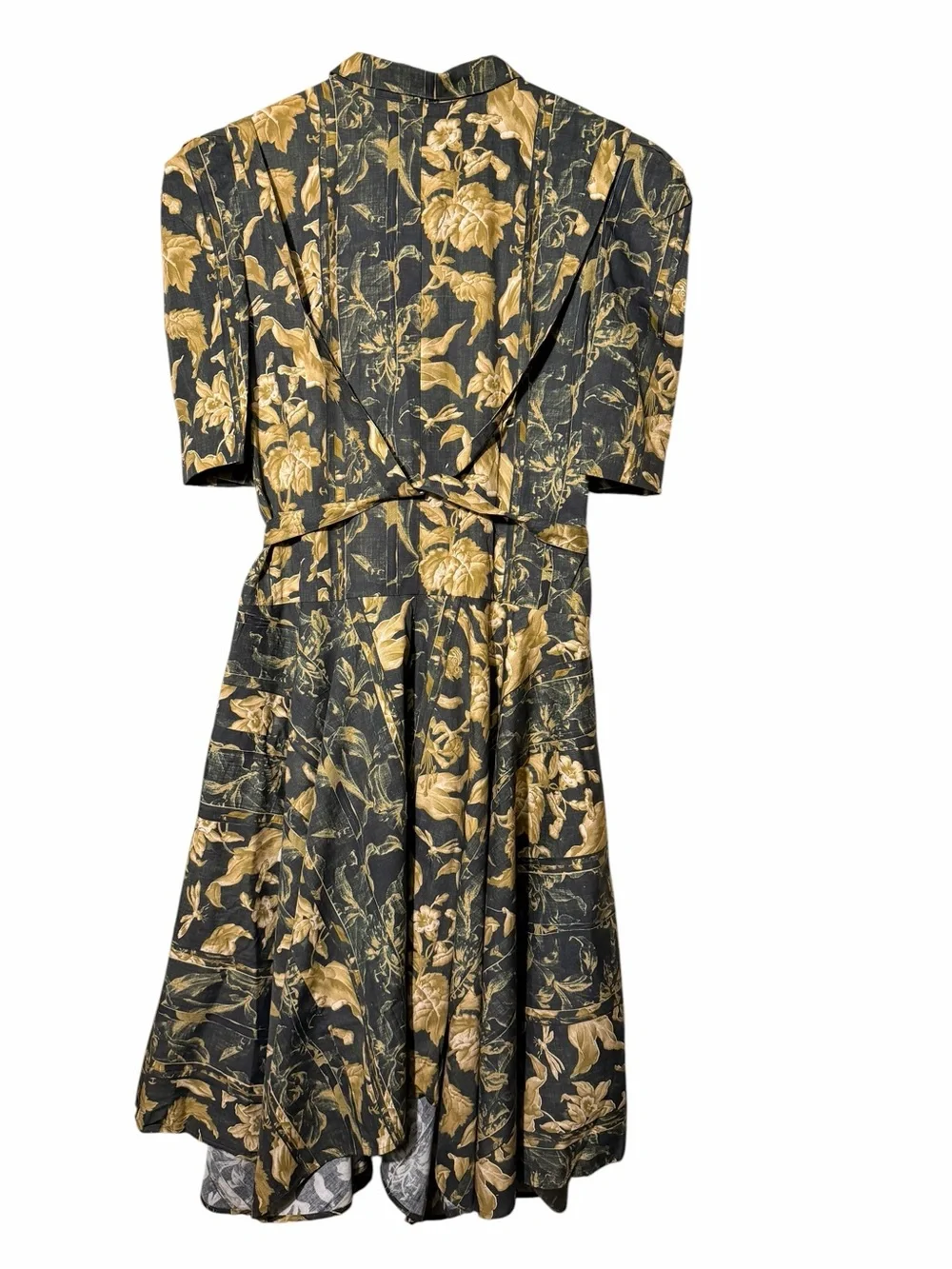 Black Floral Midi Shirt Dress with Gold Botanical Print - Picture 5 of 7
